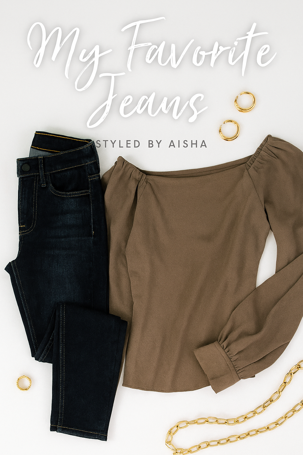 Flat lay of skinny jeans styled by Aisha